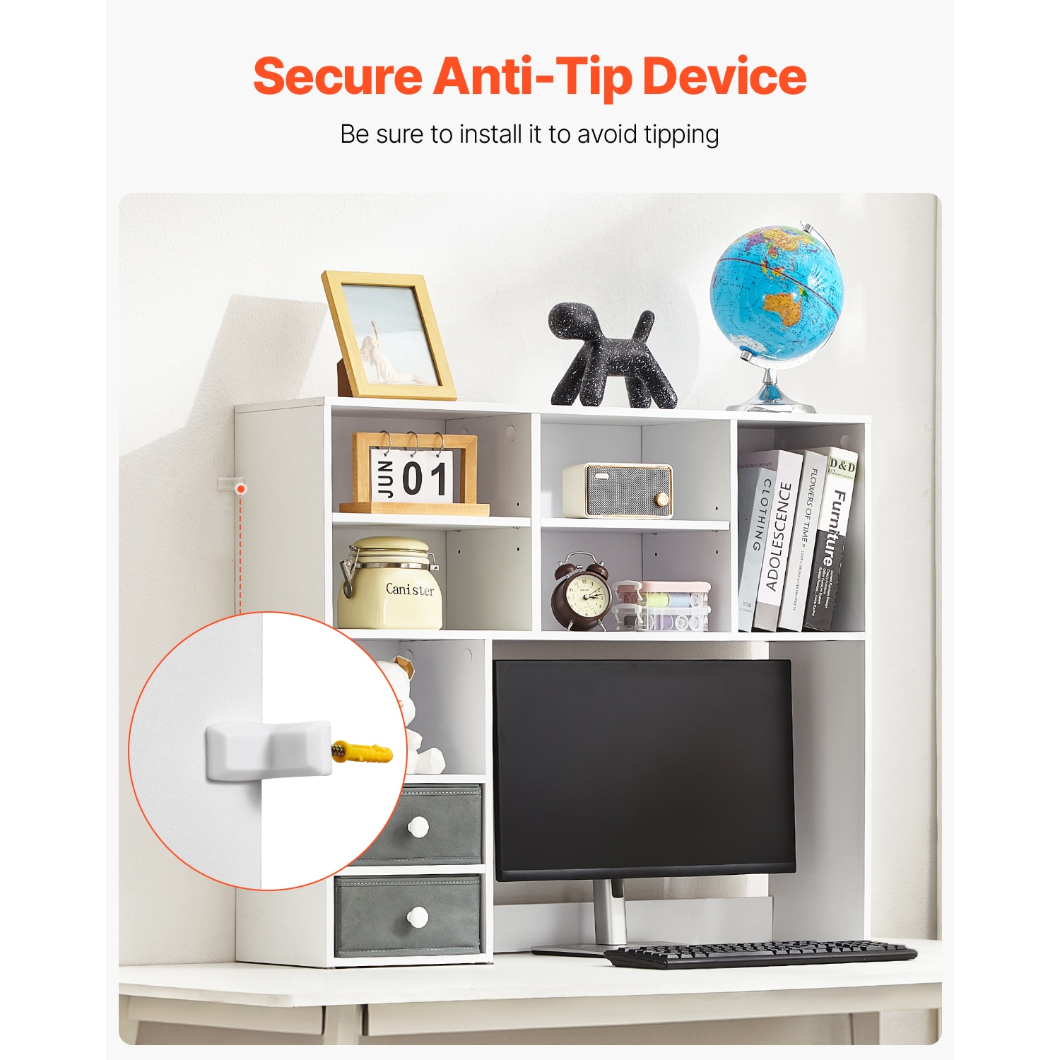 Desktop Bookshelf Organizer With Drawers For Home Office Storage_voghion.com